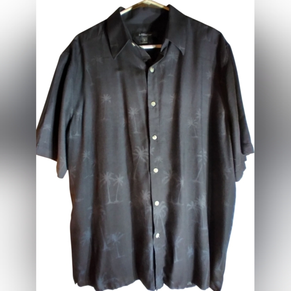 Croft & Barrow Black Mens Short Sleeve Button-Up Shirt Size L Beachy Flowy Artsy